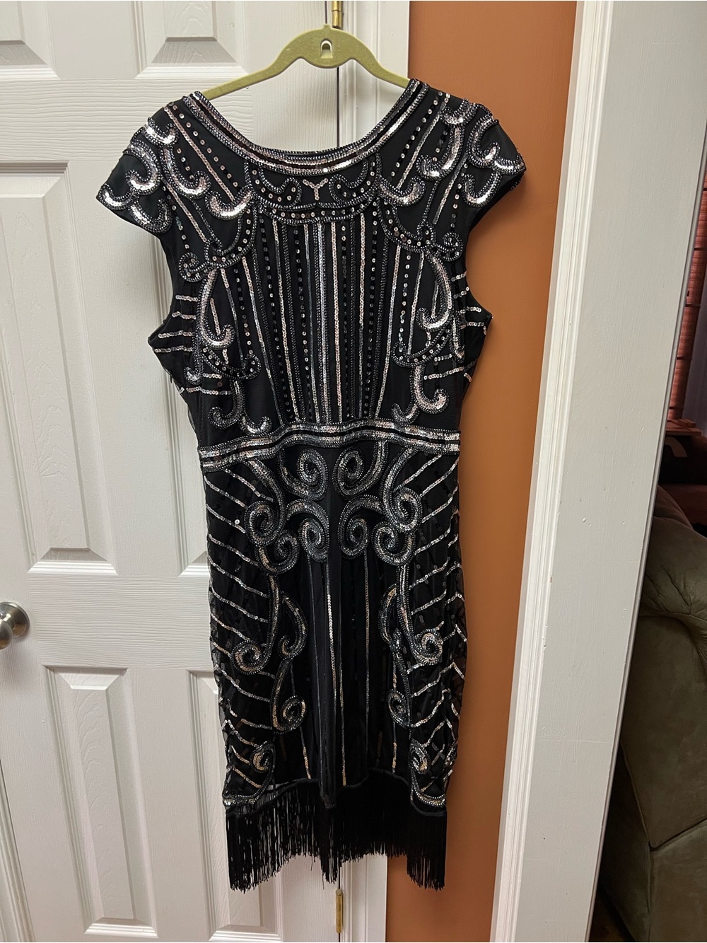 Black Beaded Fringe Midi Dress